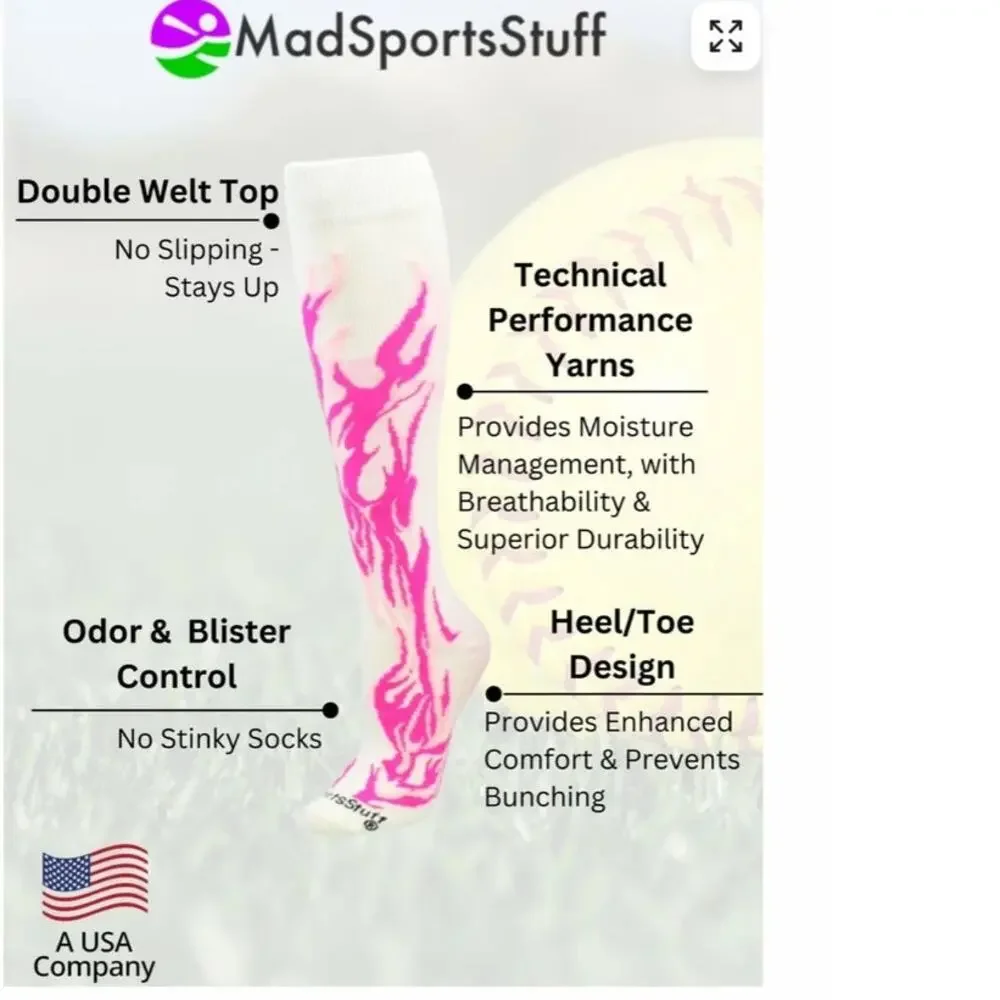 BUNDLE of 2 Mad Sports Stuff Over the Calf Socks | Medium | Giraffe Flame Neon